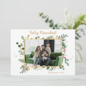 Moderne botanische groene foto Feliz Navidad Feestdagenkaart (Staand voorkant)