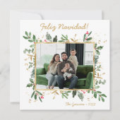 Moderne botanische groene foto Feliz Navidad Feestdagenkaart (Voorkant)