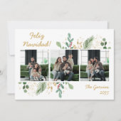 Moderne botanische groene foto Feliz Navidad Feestdagenkaart (Voorkant)