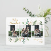 Moderne botanische groene foto Feliz Navidad Feestdagenkaart (Staand voorkant)