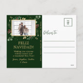 Moderne botanische groene foto Feliz Navidad Feestdagenkaart (Achterkant)