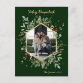 Moderne botanische groene foto Feliz Navidad Feestdagenkaart (Voorkant)