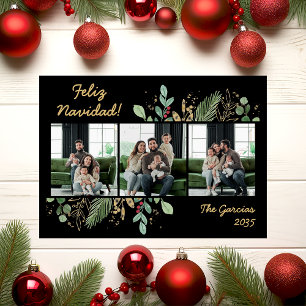 Moderne Botanische Groene Foto Joyeux Noel Feestdagenkaart