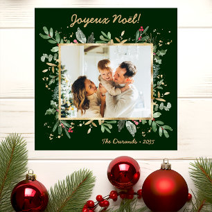 Moderne Botanische Groene Foto Joyeux Noel Feestdagenkaart