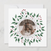 Moderne botanische groene krans Kerst foto Feestdagenkaart (Voorkant)