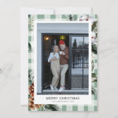 Moderne Botanische Groene Plaid Foto Kerst Kaart (Voorkant)