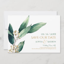 Moderne botanische groene planten rustieke save th