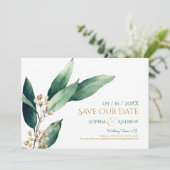 Moderne botanische groene planten rustieke save th the date (Staand voorkant)