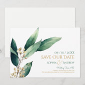 Moderne botanische groene planten rustieke save th the date (Voorkant / Achterkant)