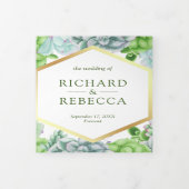 Moderne botanische groene succulente foto bruiloft drieluik uitnodiging (Cover)