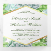 Moderne botanische groene succulente foto bruiloft drieluik uitnodiging (Binnenzijde eerst)