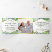 Moderne botanische groene succulente foto bruiloft drieluik uitnodiging (Binnen)