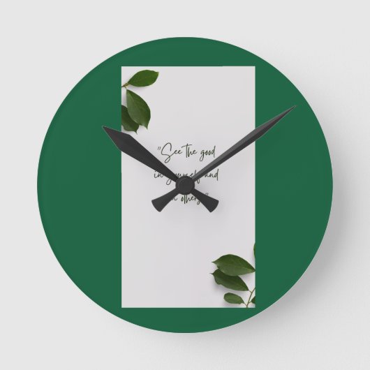 Moderne botanische groene wandklok (Voorkant)