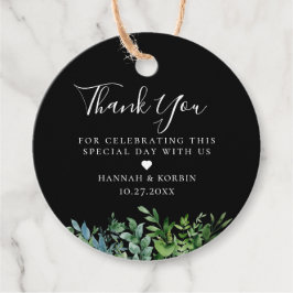 Moderne Botanische Groene Zwarte Bruiloft Bedankjes Labels