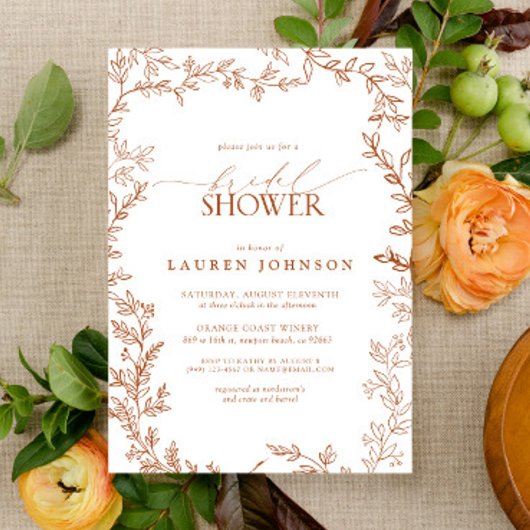 Moderne Botanische Herfst Terracotta Vrijgezellenf Kaart