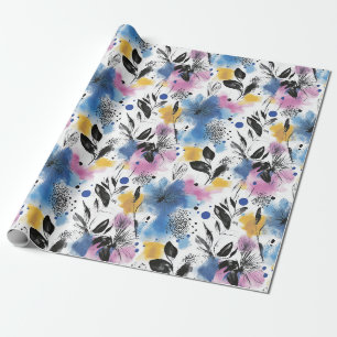 Moderne Botanische in Magenta Blauw & Mosterd Cadeaupapier