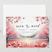 Moderne botanische kersenbloesem bruiloft save the date (Voorkant / Achterkant)