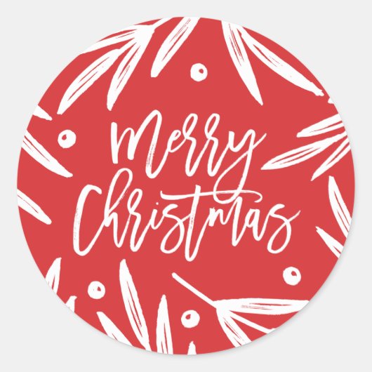 Moderne Botanische Kerst stickers - Rood (Voorkant)