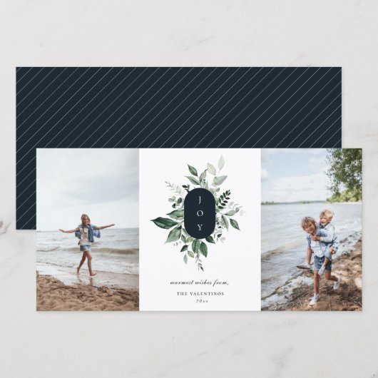 Moderne botanische kerstkaart met foto (Voorkant / Achterkant)