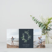 Moderne botanische kerstkaart met foto, blauw (Staand voorkant)