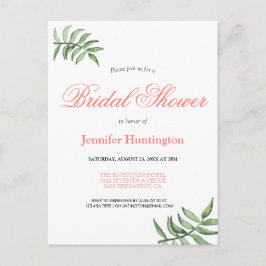 Moderne botanische koraalbassin-uitnodiging briefkaart