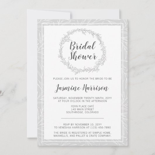 Moderne Botanische krans bruids douche uitnodiging (Voorkant)
