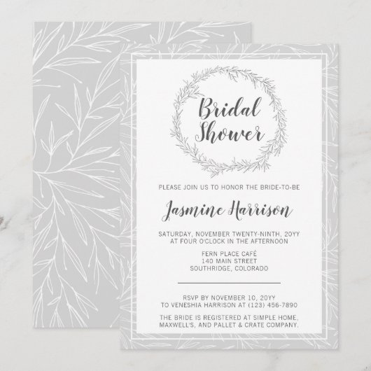 Moderne Botanische krans bruids douche uitnodiging (Voorkant / Achterkant)