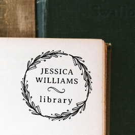 Moderne Botanische krans Persoonlijke Bibliotheek  Zelfinktende Stempel