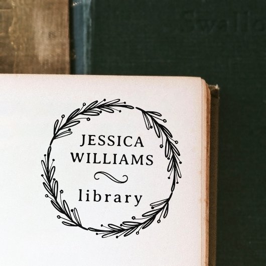 Moderne Botanische krans Persoonlijke Bibliotheek  Zelfinktende Stempel