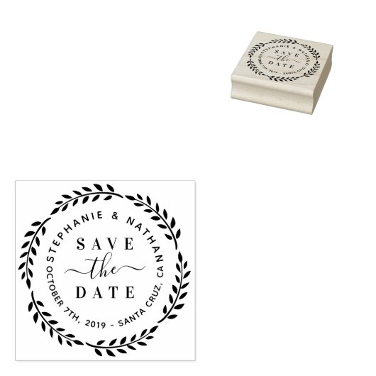 Moderne Botanische krans & script Sla de datum op Rubberstempel (Gestempeld)