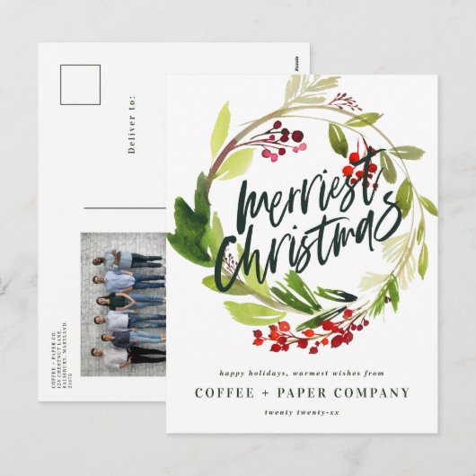 Moderne botanische kreupelachtige onderneming feestdagenkaart (Voorkant / Achterkant)