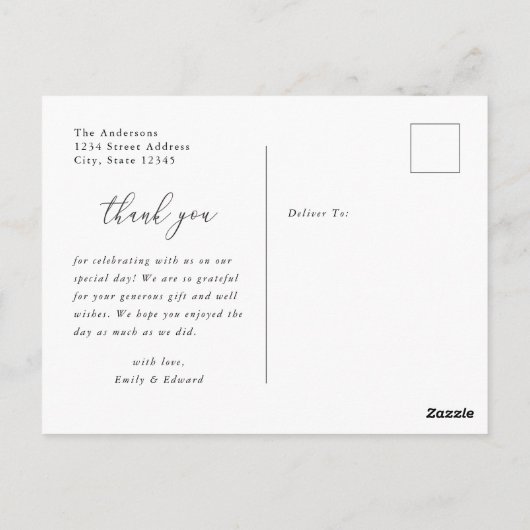 Moderne botanische lijn Kunst Weddenschap Dank je Briefkaart (Achterkant)