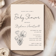 Moderne botanische lijnkunst Crème baby shower