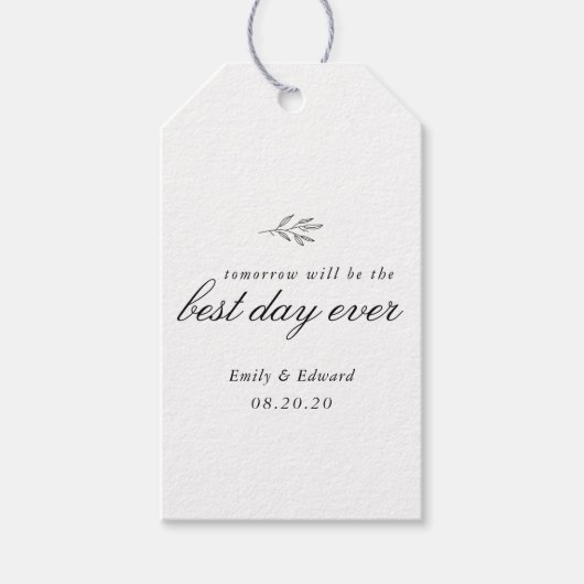 Moderne Botanische Lijnkunst Trouw Rehearsal Feest Cadeaulabel (Voorkant)