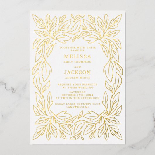 Moderne botanische Lijst Elegant Wedding Folie Uitnodiging (Voorkant)