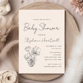 Moderne Botanische Line Art Cream Baby shower Kaart