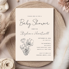 Moderne Botanische Line Art Cream Baby shower Kaart