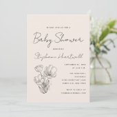 Moderne Botanische Line Art Cream Baby shower Kaart (Staand voorkant)