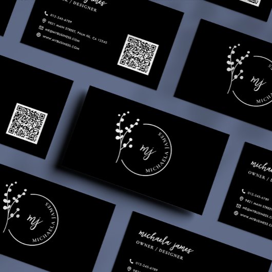 Moderne Botanische Logo Elegant Script QR-code Visitekaartje