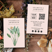 Moderne Botanische Logo Roze QR Code Social Media Visitekaartje