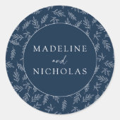 Moderne Botanische Marine bruiloft Ronde Sticker (Voorkant)