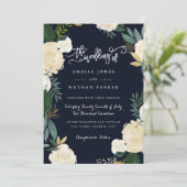 Moderne Botanische Marine bruiloft uitnodiging (Staand voorkant)