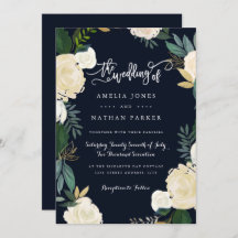 Moderne Botanische Marine bruiloft uitnodiging