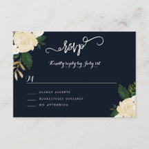 Moderne Botanische Marine Huwelijks RSVP