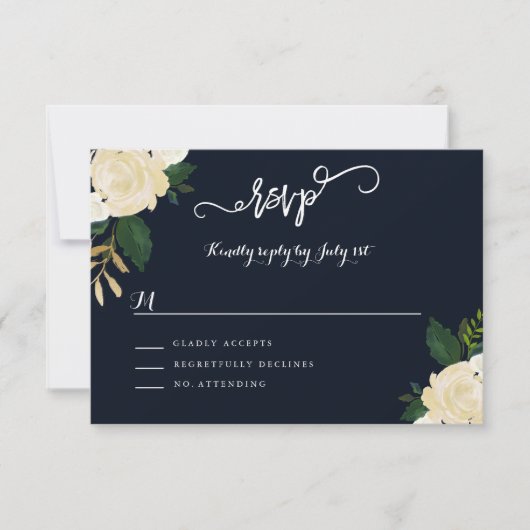 Moderne Botanische Marine Huwelijks RSVP Kaartje (Voorkant)
