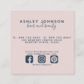 Moderne botanische marineblauw + Blush roze vierka Vierkante Visitekaartje (Achterkant)