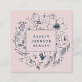 Moderne botanische marineblauw + Blush roze vierka Vierkante Visitekaartje (Voorkant)