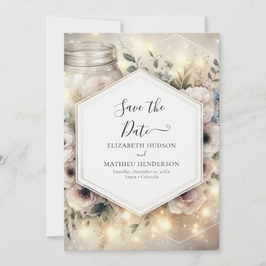 Moderne Botanische Mason Jar bruiloft Save The Date (Voorkant)