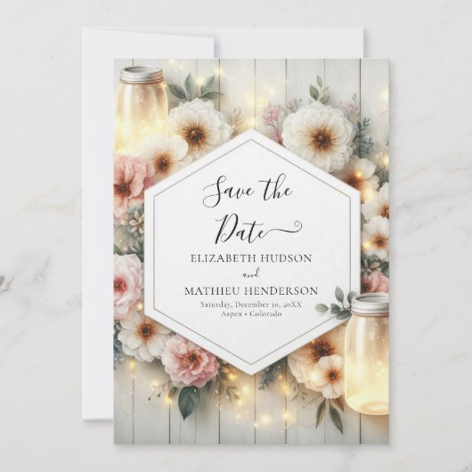 Moderne Botanische Mason Jar bruiloft Save The Date (Voorkant)