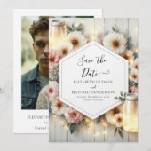 Moderne Botanische Mason Jar bruiloft Save The Date (Voorkant / Achterkant)